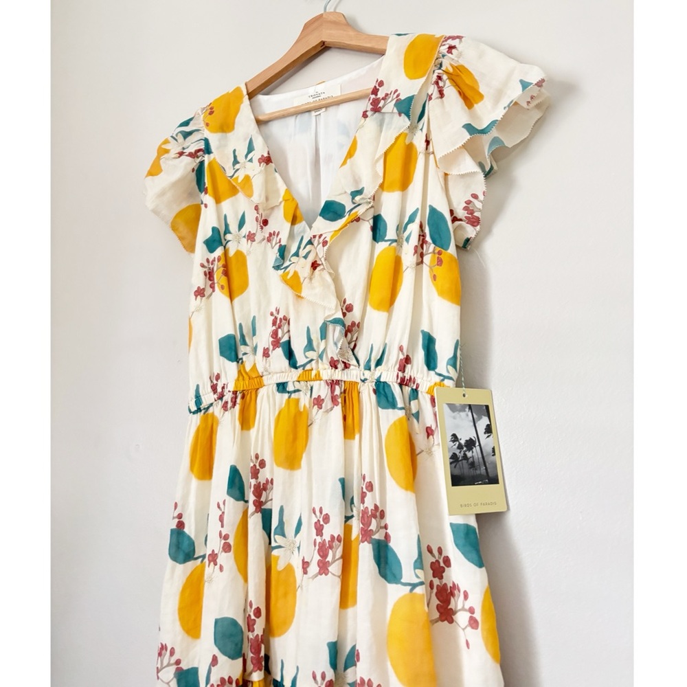 Trovata Boho Style Ruffle Citrus Print Mini Dress